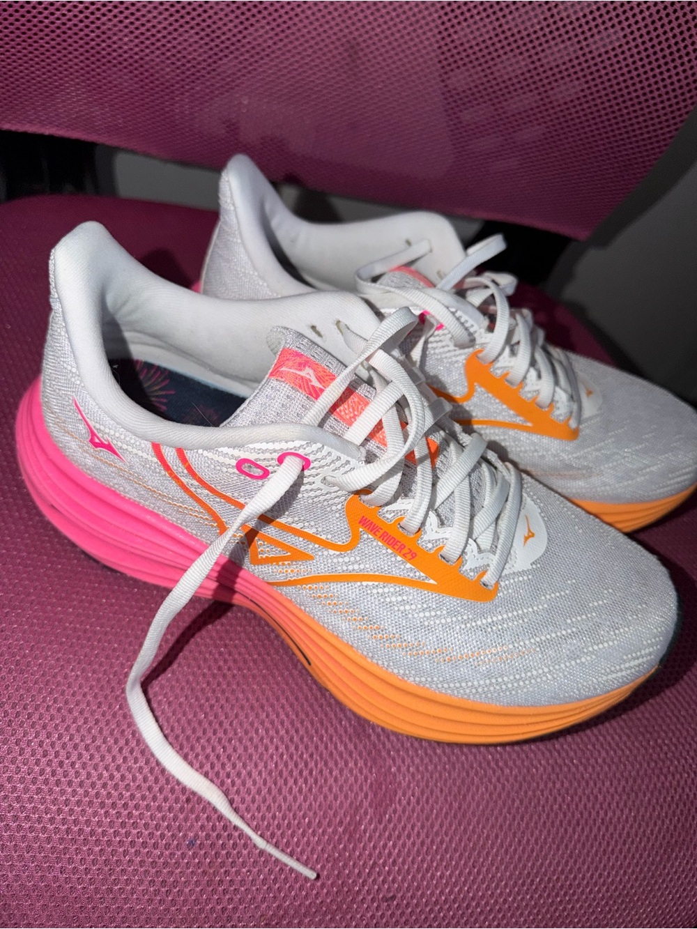 Mizuno Women's White Running Shoes with Pink & Orange Accents